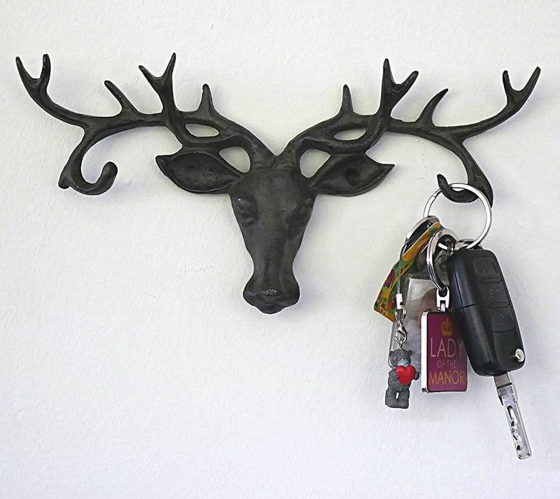 Cast Iron Stag Head Wall Hooks Deer Coat and Key Holder