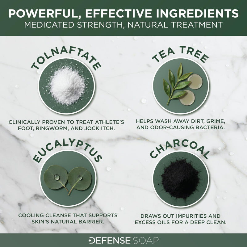 Defense Antifungal Bar Soap | Medicated Tolnaftate for Athlete's Foot, Ringworm & Jock Itch | Defense Soap