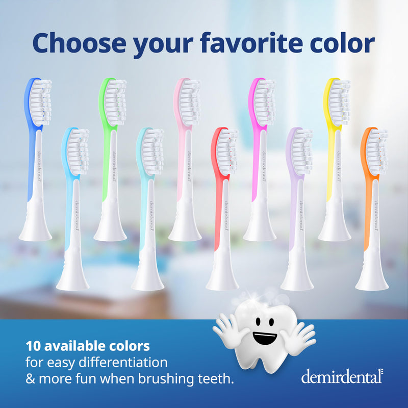 Demirdental Kids Toothbrush Heads for Philips Sonicare Kids - Replacement Heads Sensitive (Ages 7-10) - Pink