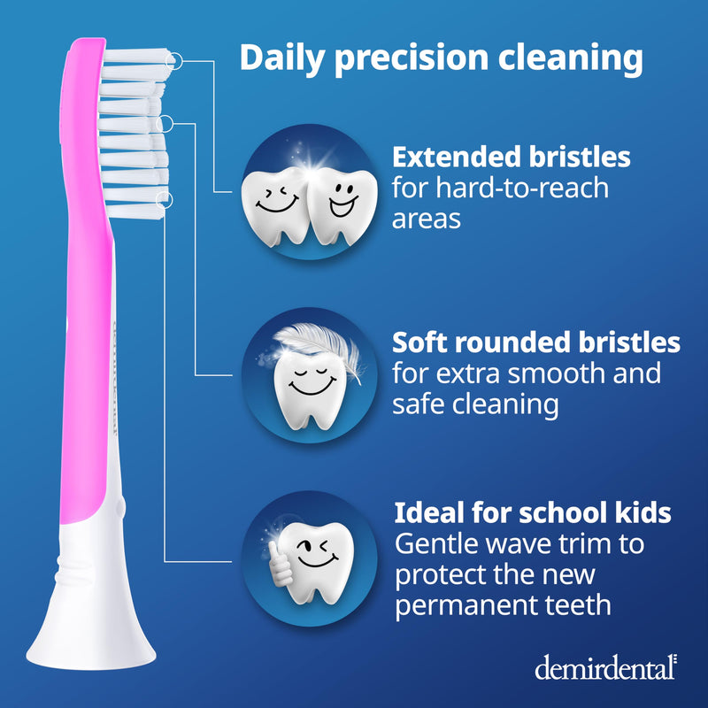 demirdental Kids Toothbrush Heads for Philips Sonicare Kids – Ages 7-10, Magenta