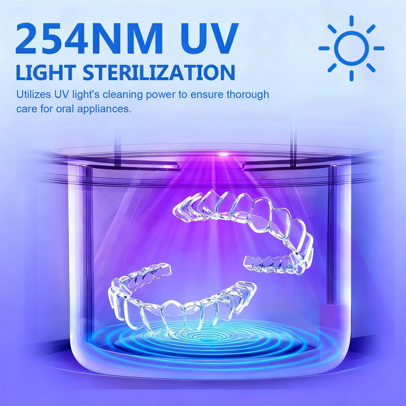 Dental Ultrasonic Retainer Cleaner Machine - 45kHz Sonic Cleaner, 200ml Tank, UV Light