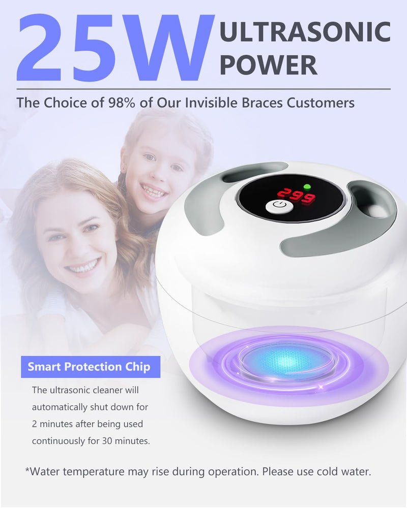 Dental Ultrasonic Retainer Cleaner – 45kHz, 4-Mode UV Denture Cleaner, 200ml Portable (White)