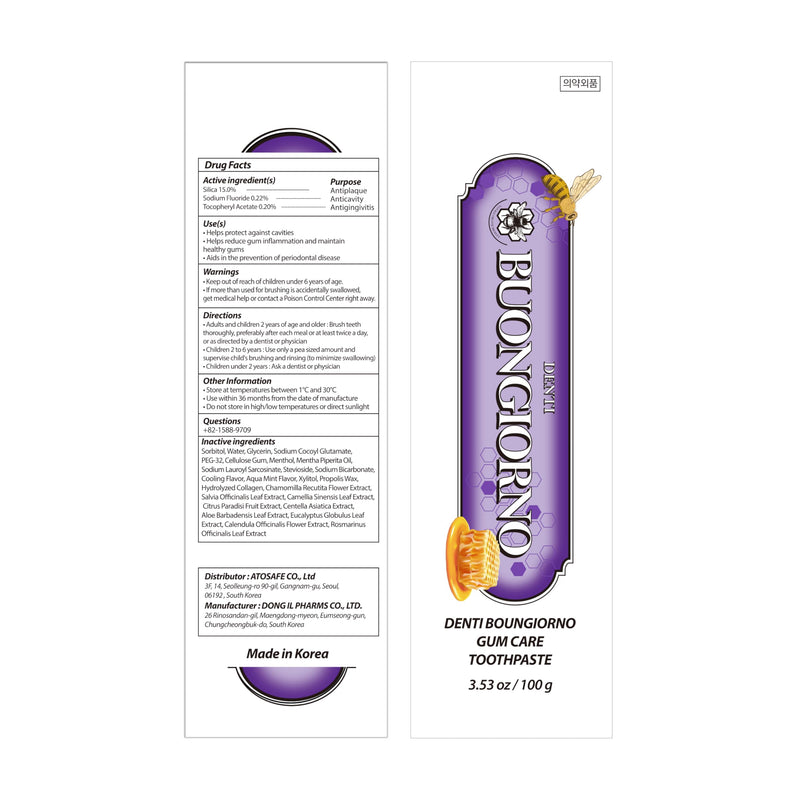 DENTI BUONGIORNO Gum Care Toothpaste – Honey Mint (Natural Fluoride, Korean)