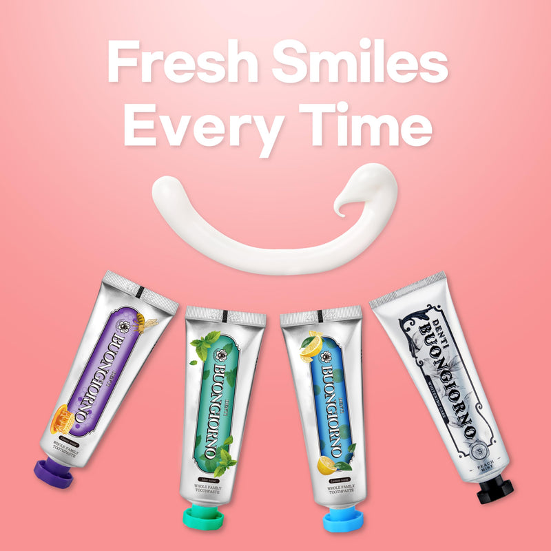 DENTI BUONGIORNO Peach Mint Whitening Toothpaste (3 Pack) – Natural Fluoride, Korean Formula, Paraben & SLS Free