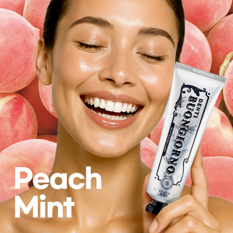 DENTI BUONGIORNO Peach Mint Whitening Toothpaste – Natural Fluoride Korean Formula, Paraben & SLS Free (3.52 fl oz / 100 g)