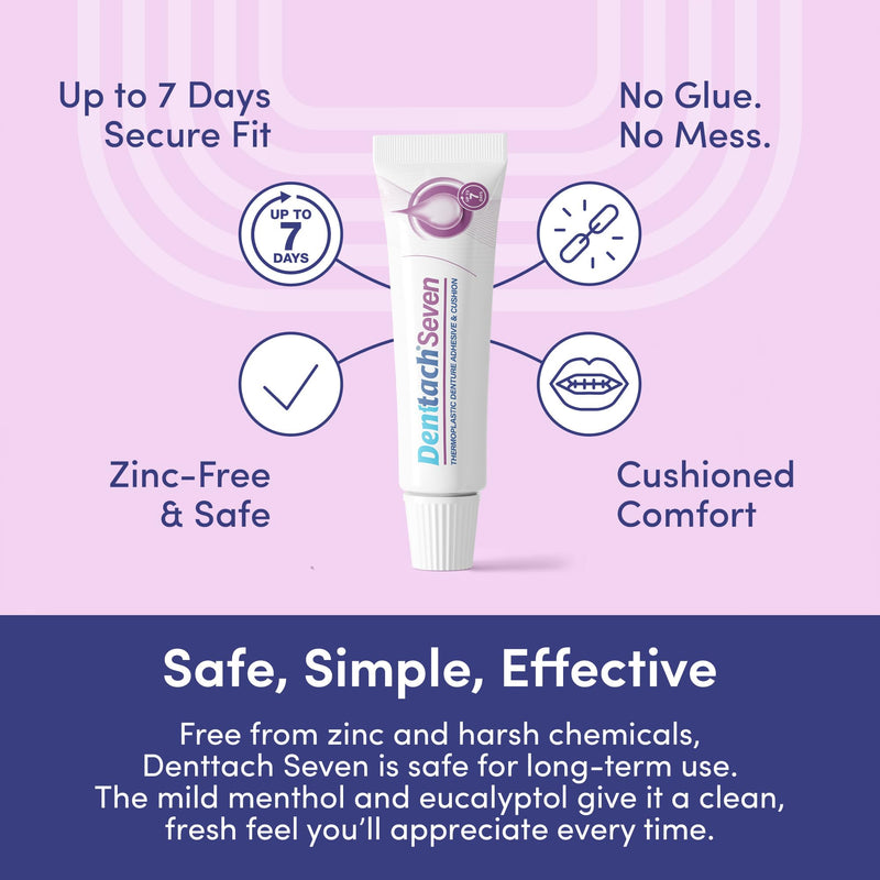Denttach Thermoplastic Denture Adhesive – 7-Day Comfort, Zinc-Free (Pack of 2)