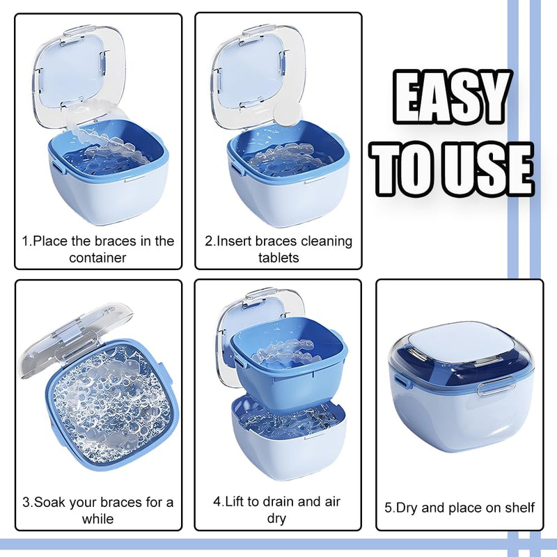 Large Capacity Denture Case with Brush & Mirror – Retainer Cleaning Box