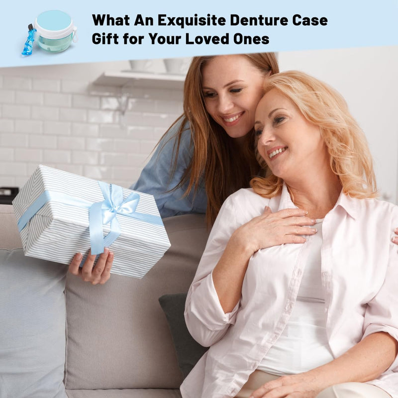 Denture Case – Leak-Proof Travel Denture Bath Cup for Full & Partial Dentures, Retainers, Aligners | Includes Brush & Removal Tool