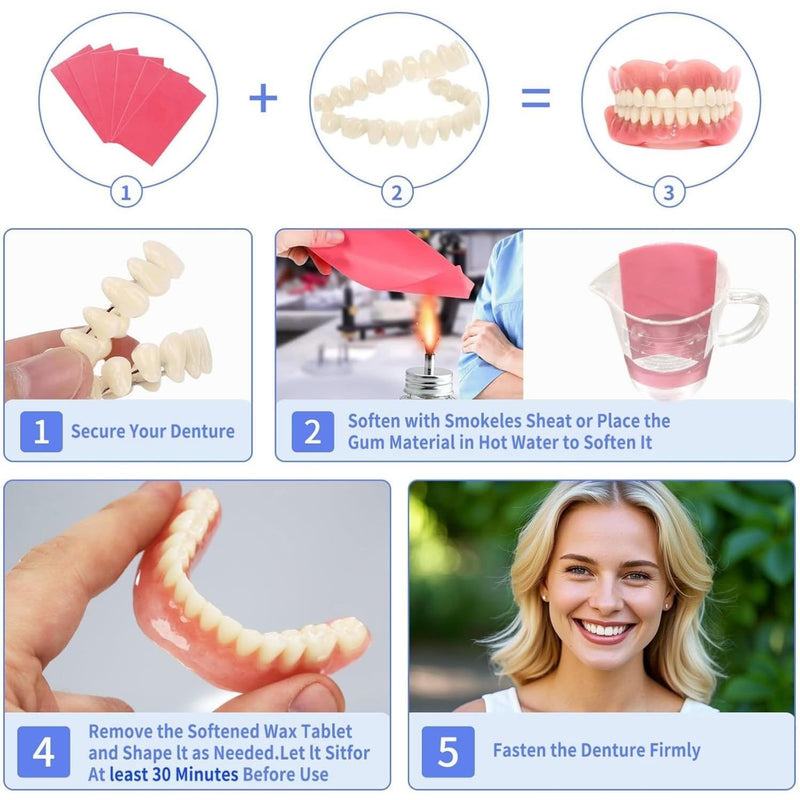 DIY Denture Kit - Complete Upper & Lower Teeth for Home Smile Makeover AA03