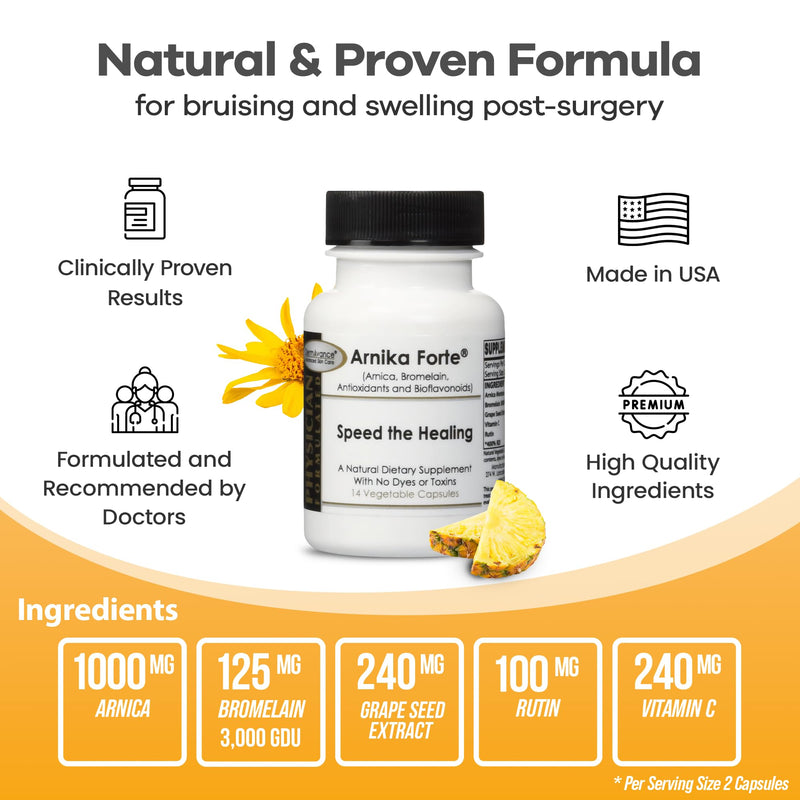 DermAvance Arnika Forte Capsules – Post-Surgery Swelling & Bruising Support (Arnica 1000mg, Bromelain 125mg, 14 capsules)