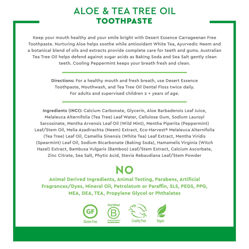 Desert Essence Aloe & Tea Tree Toothpaste - Peppermint | Sensitive Teeth