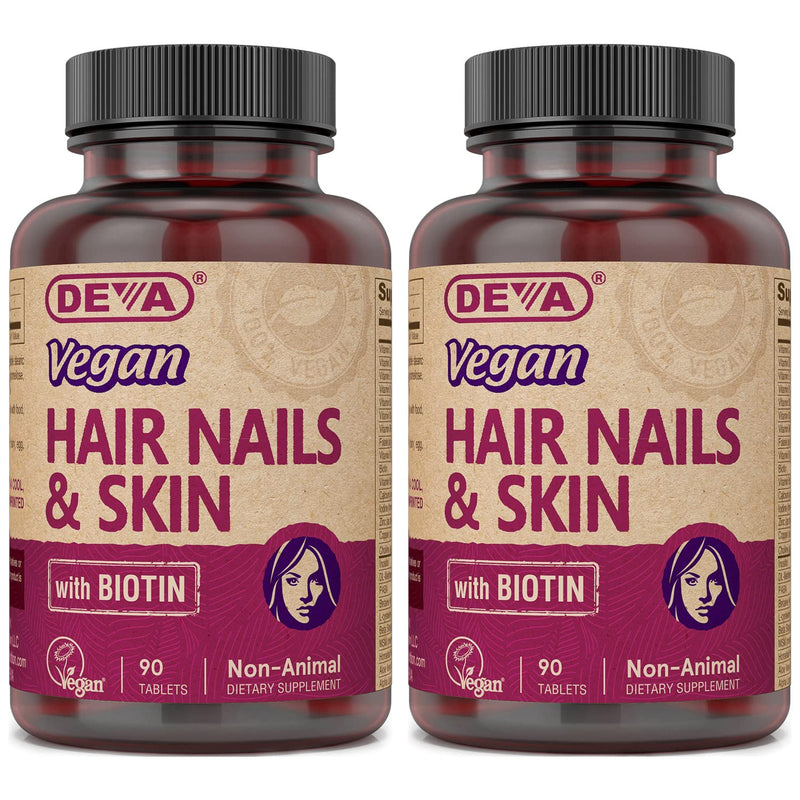 DEVA Vegan Hair, Nails & Skin Supplement - 500 mcg Biotin per Tablet - Pack of 2
