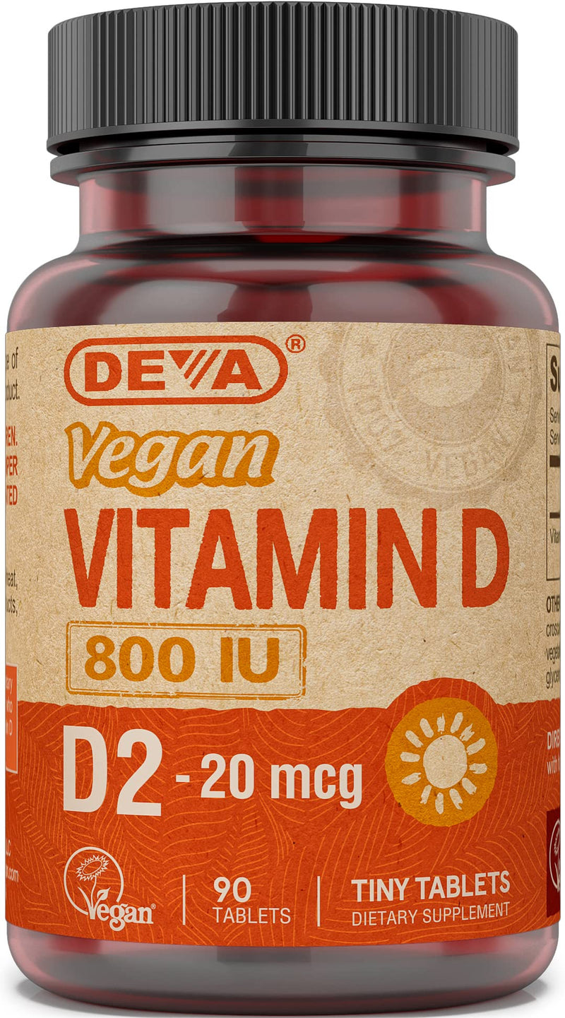 DEVA Vegan Vitamin D2 800 IU – 180 Tablets (2x90) – Vegan, Animal-Free