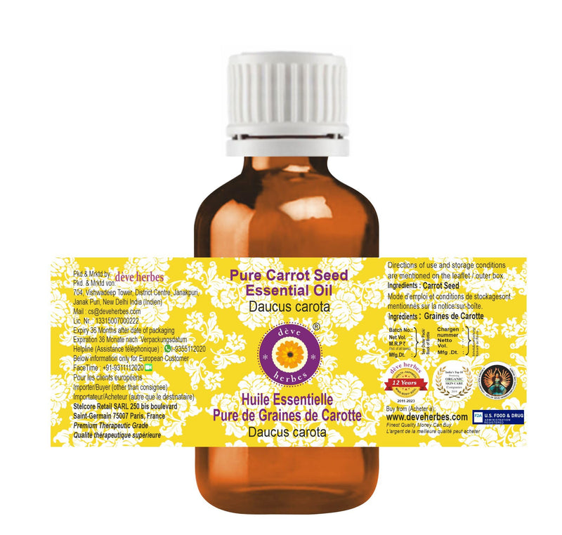 Carrot Seed Essential Oil (Daucus carota) - Pure, Steam Distilled 10ml | Deve Herbes