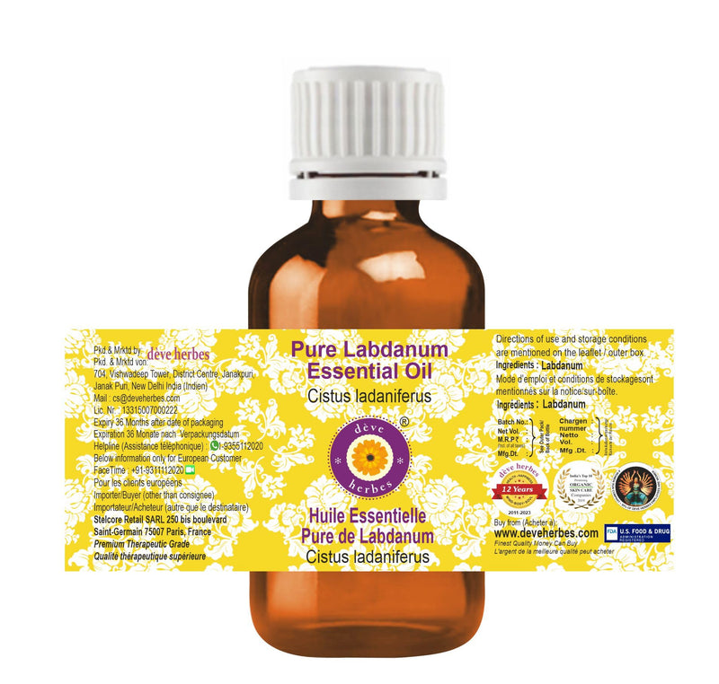 dève herbes Pure Labdanum Essential Oil (Cistus ladaniferus) - 5ml | Natural Therapeutic Grade | Steam Distilled