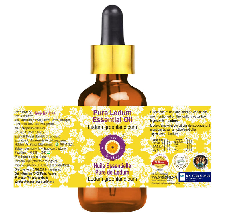 dève herbes Ledum Essential Oil (Ledum groenlandicum) 30ml - Steam Distilled, Amber Glass Bottle with Glass Dropper
