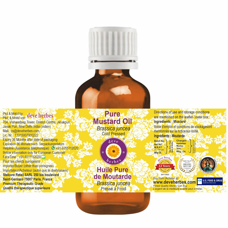 Deve Herbes Mustard Oil (Brassica juncea) - Cold Pressed, Pure & Natural - 100ml