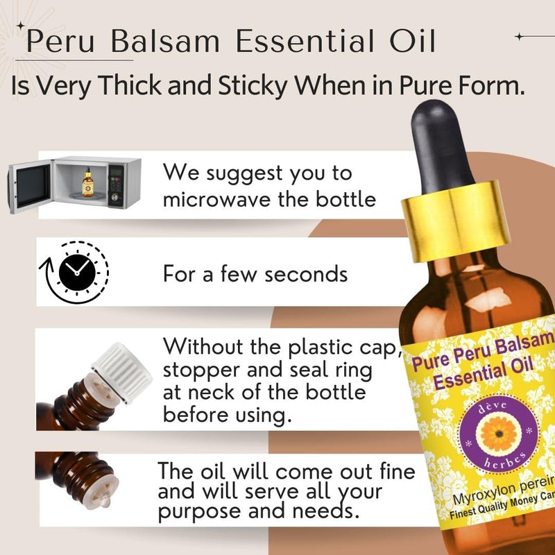 dève herbes Peru Balsam Essential Oil (Myroxylon pereirae) – 120ml with Glass Dropper | Pure & Steam Distilled