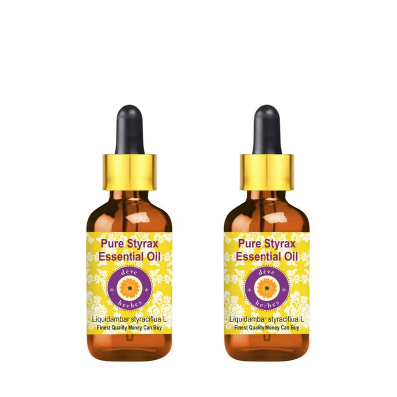 Deve Herbes Styrax Essential Oil (5ml x 2) – Steam Distilled, Amber Glass, Non-Sticky