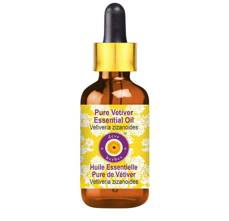 Deve Herbes Vetiver Essential Oil 30ml – Steam Distilled, Glass Dropper