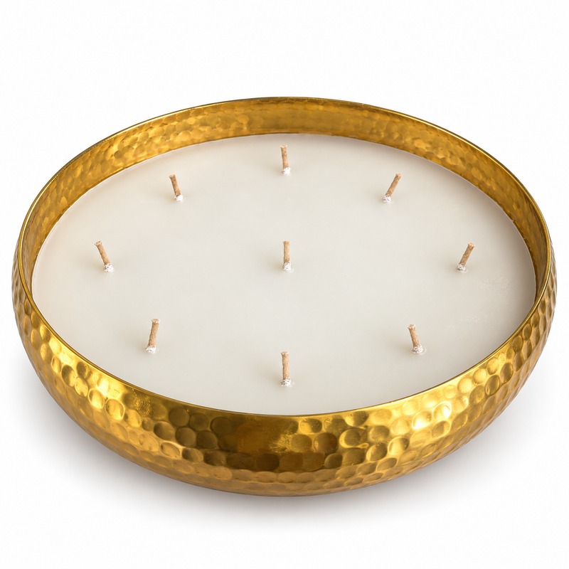 25cm Gold Hammered Bowl Candle – Apple & Cinnamon