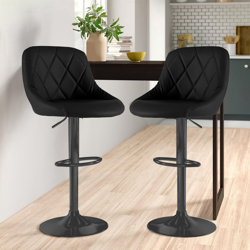 Neo Set of Two Black Leather Bar Stools