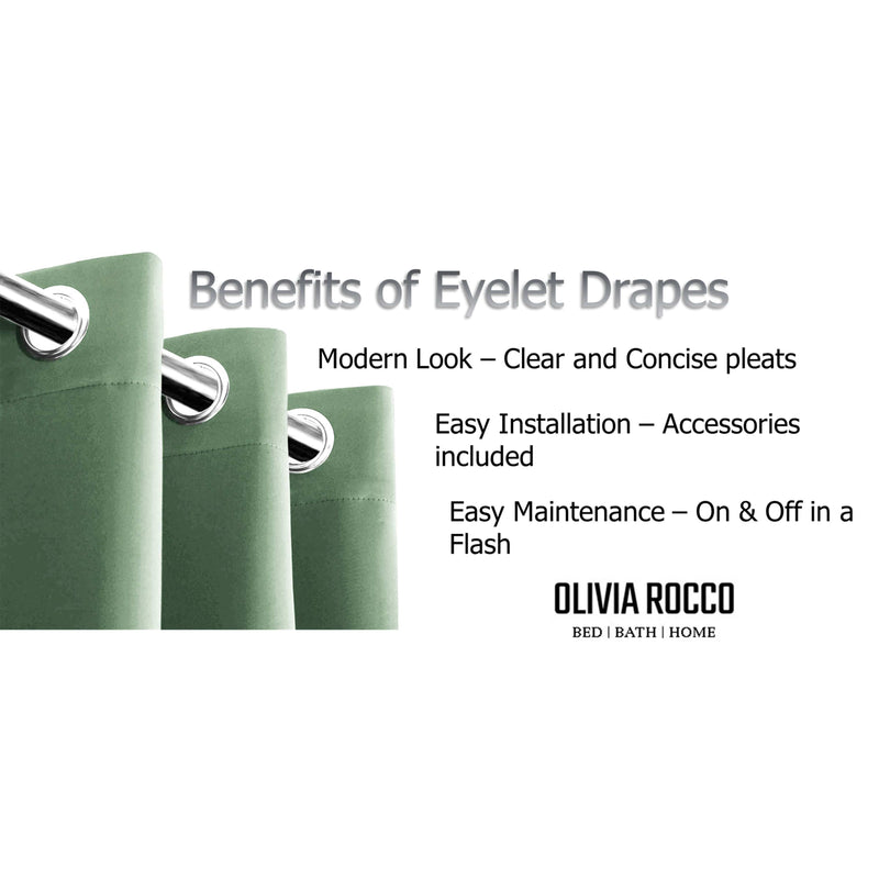 Diamante Sage Green Blackout Eyelet Curtains with Tie Backs Blackout Thermal Ring Top Window Dressings by OLIVIA ROCCO