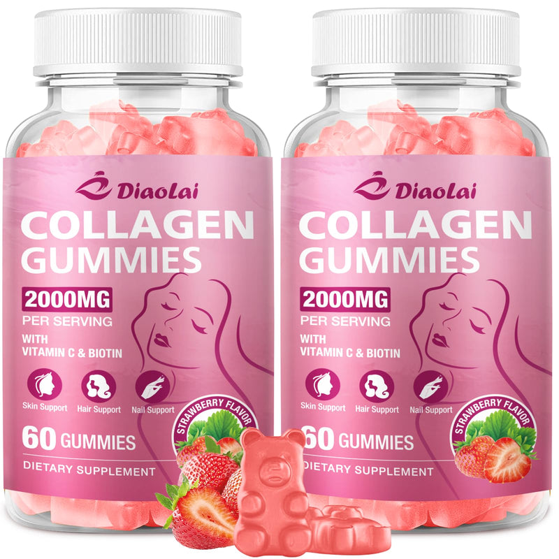 DIAOLAI Sugar-Free Multi Collagen Gummies – 5 Types I-V-X, Biotin & Vitamin C | Strawberry, 120 Gummies