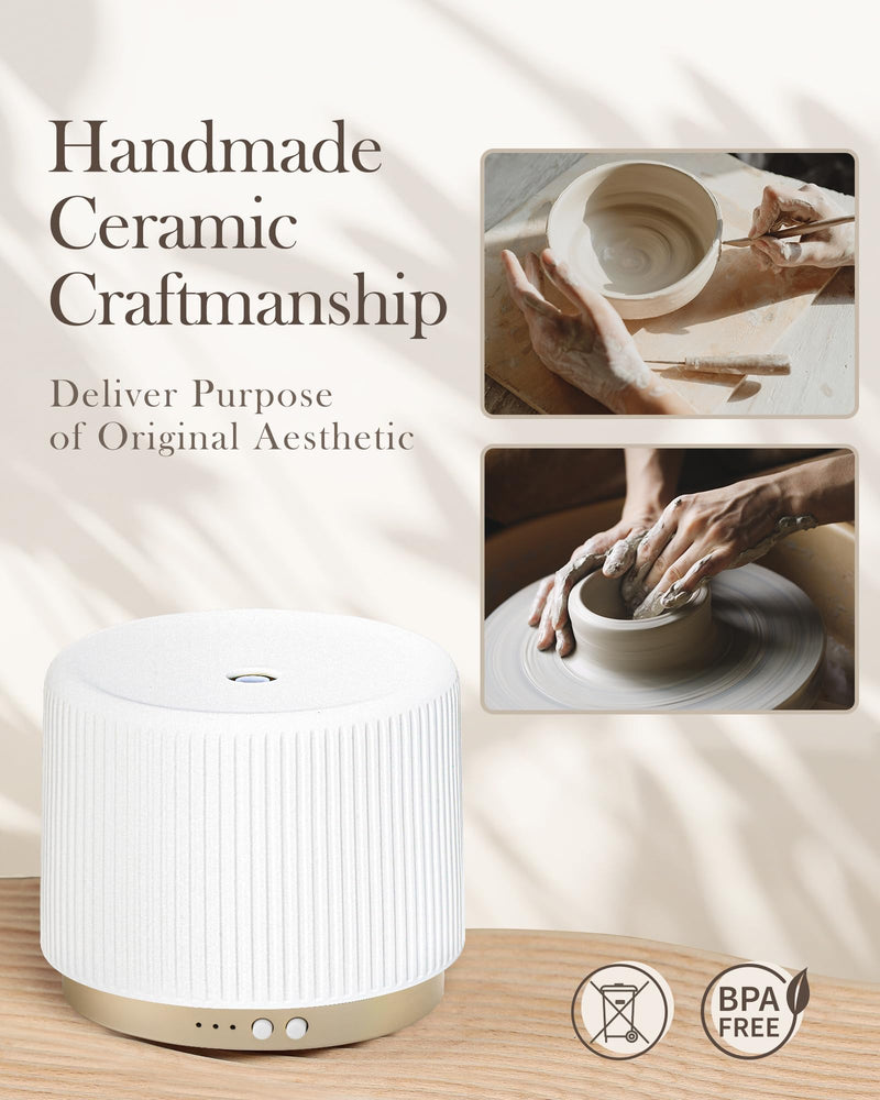 280ml Ceramic Essential Oil Diffuser – Ultrasonic Cool Mist, Auto Shut-Off, Quiet Sleep