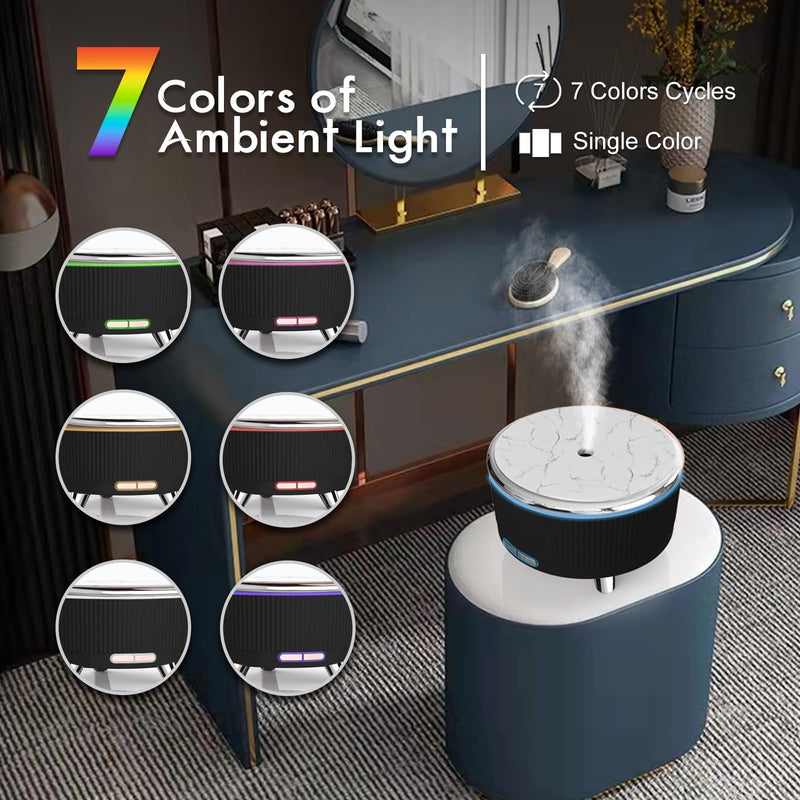 Diffusers for Essential Oils - 500ml Large Room Aromatherapy Diffuser with Remote, 7 Color Lights, 3 Mist Modes, Auto Off (Black/Silver)