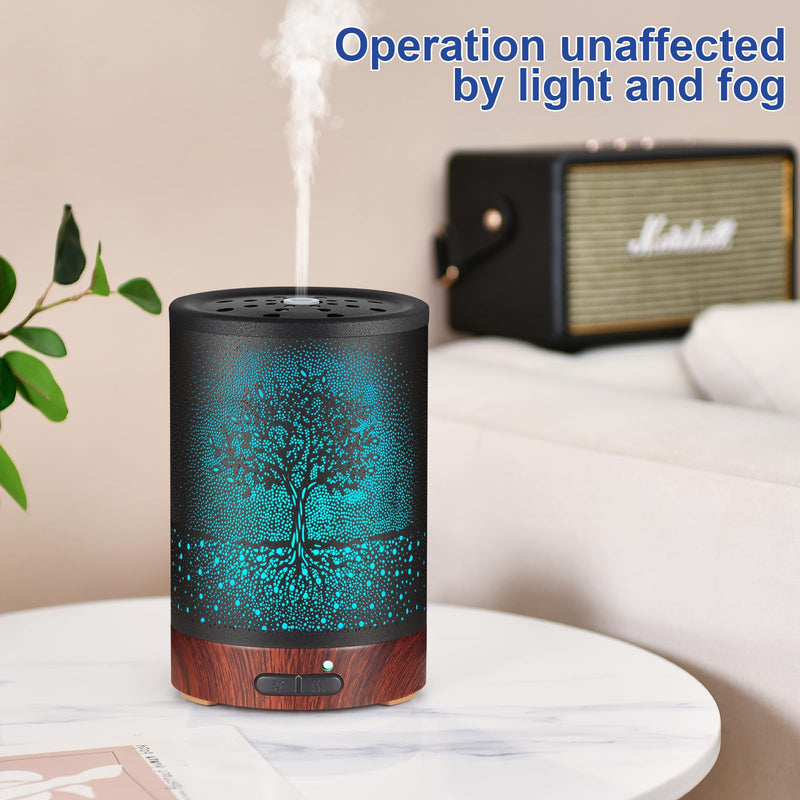Essential Oil Diffuser - Aromatherapy Diffuser with 7 Color Lights, Auto-Off | Metal Cool Mist Humidifier for Home & Office