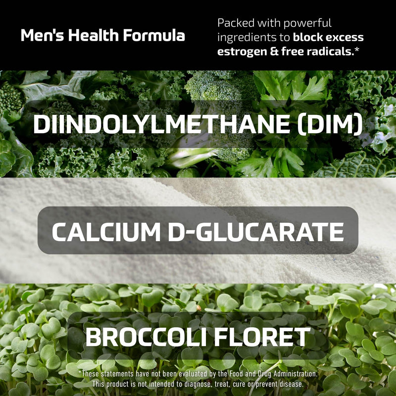 DIM Supplement for Men 300mg | Estrogen Blocker & Aromatase Inhibitor | Extra Strength Men’s Hormone Balance & Fitness Booster with Diindolylmethane Plus CDG & Broccoli Floret | Gluten-Free | 60 Ct