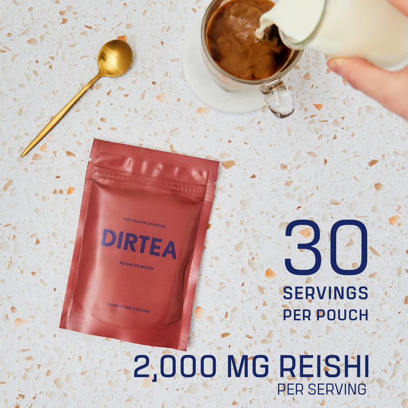 DIRTEA Reishi Mushroom Powder - 60g | 2,000mg per Serving | Organic, Vegan & Non-GMO | Sleep, Immune & Stress Support