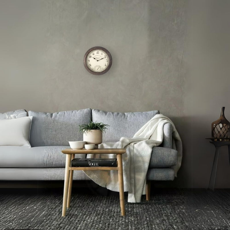 30cm Vintage Wall Clock with Thermometer Weatherproof Metal