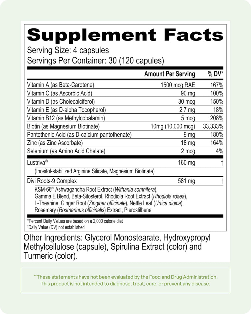 Divi Hair Vitamins for Women & Men – Biotin, Lustriva, 120 Count (30-Day Supply)