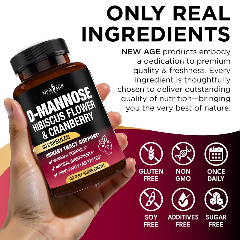 D-Mannose with Cranberry & Hibiscus - High-Strength Urinary Tract Health Supplement for Women | 60 Capsules | Made in USA | Vegan