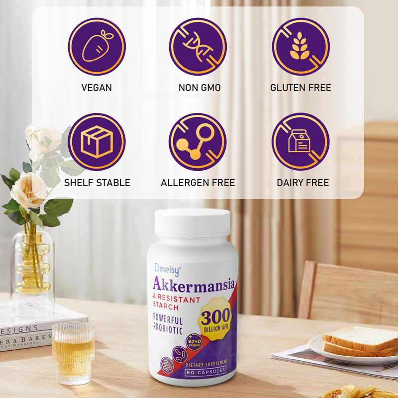 Dmeisy Akkermansia Probiotic - 300 Billion AFU, 60 Count | Gut Health & Immune Support