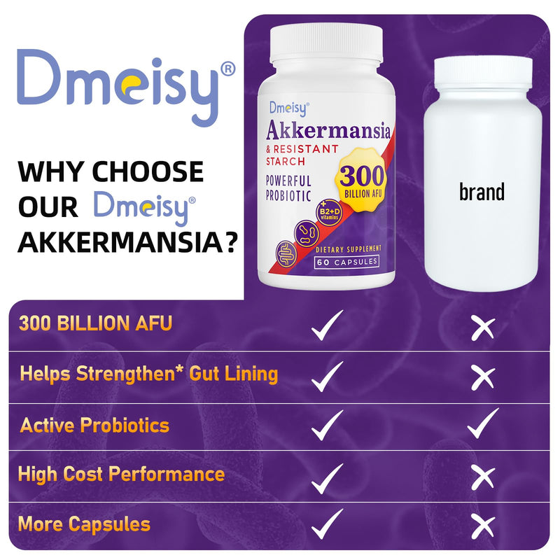 Dmeisy Akkermansia Muciniphila Supplement – 300B AFU Probiotic for Gut Health | 120 Count