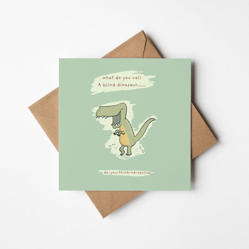 Funny Dinosaur Card – Cute Kawaii Square Greeting Card With Prehistoric Pun Humor