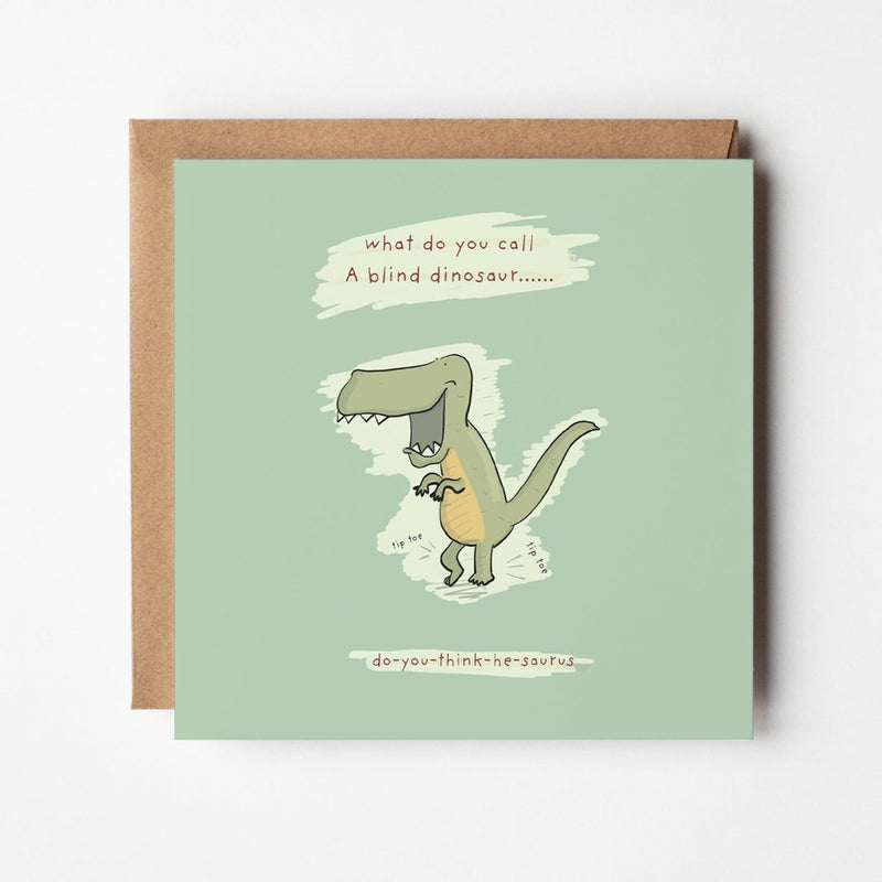 Dinosaur Joke Card – Cute Pun Greeting With Kraft Envelope & Blank Inside