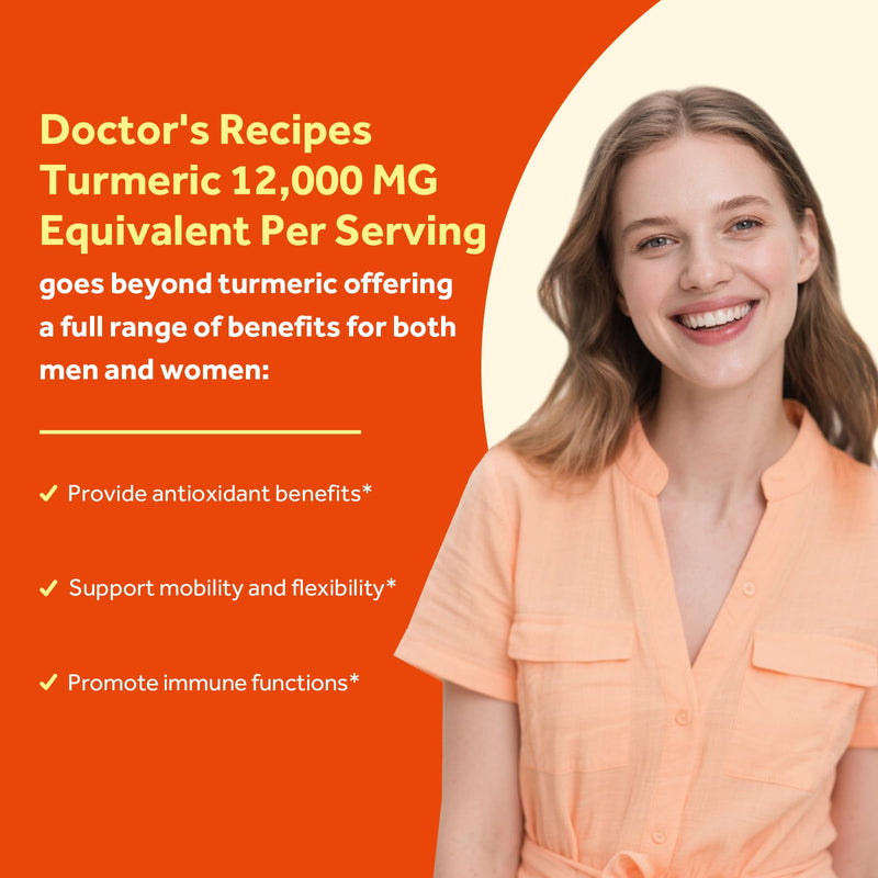 Doctor's Recipes Turmeric Curcumin 12000 mg | High Absorption 95% Curcuminoids | Vegan, Non-GMO, 180 Caps
