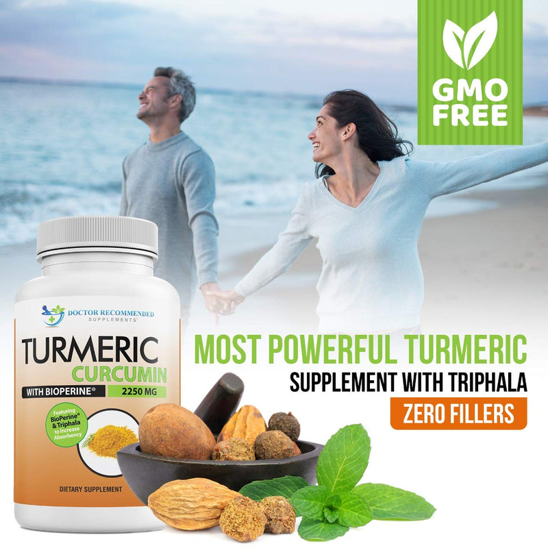 DOCTOR RECOMMENDED SUPPLEMENTS Turmeric Curcumin with Bioperine – 360 Veggie Capsules, 2250mg, 95% Curcuminoids (Pack of 2)