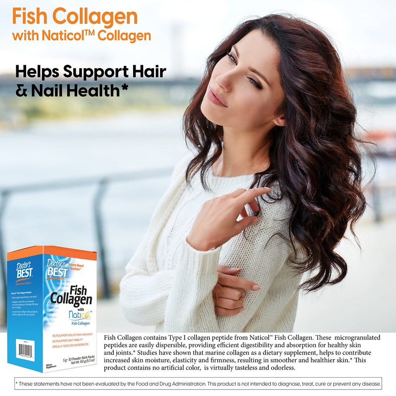 Doctor's Best Fish Collagen w/Naticol Fish Collagen, Supports Skin, Nails, Joints, 30 Powder Stick Pack