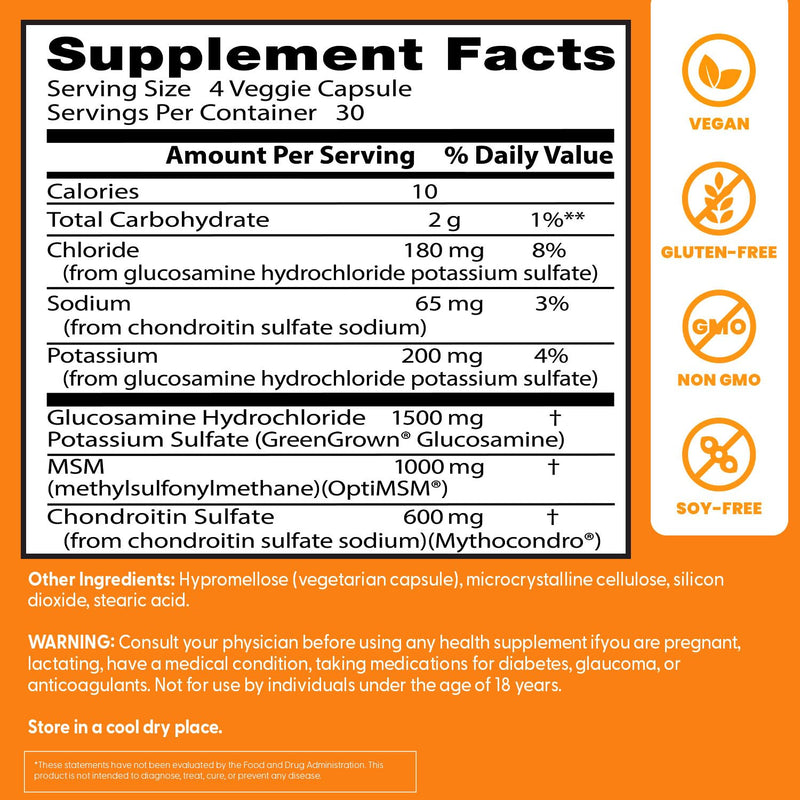 Doctors BEST Vegan Glucosamine Chondroitin MSM – Joint Support, Healthy Hair, Skin, Nails | 120 Veggie Capsules