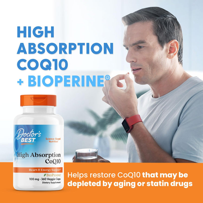 Doctor's Best High Absorption CoQ10 with BioPerine – Heart Health & Energy Support, 100 mg, 360 Vegan Caps