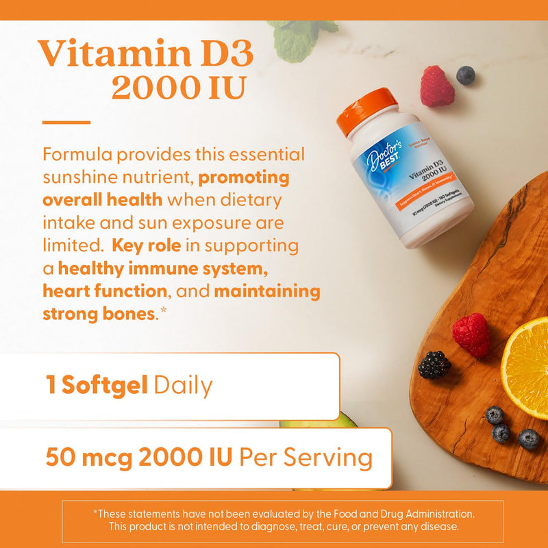 Doctors BEST Vitamin D3 2000 IU – Supports Heart, Bones & Immunity | Non-GMO, Gluten Free, Soy Free