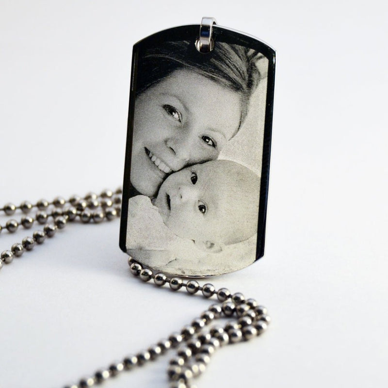 Personalised Dog Tag Necklace – Engraved Photo Pendant With Stainless Steel Ball Chain