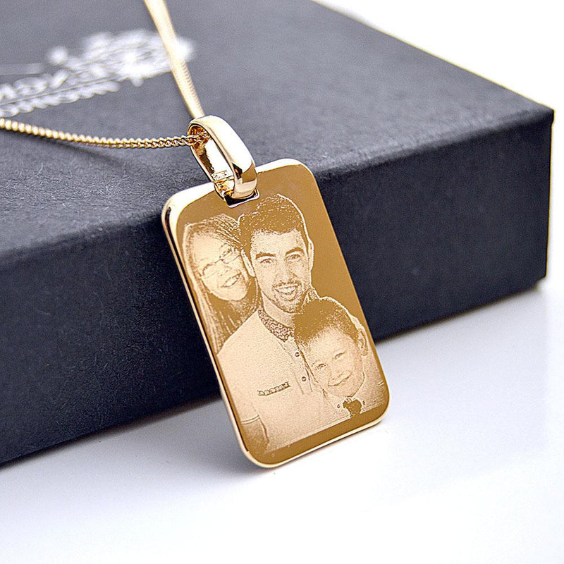 Personalised Mens' Tag Necklace – 18kt Plated Custom Photo & Text Engraved Dog Tag Pendant for Men