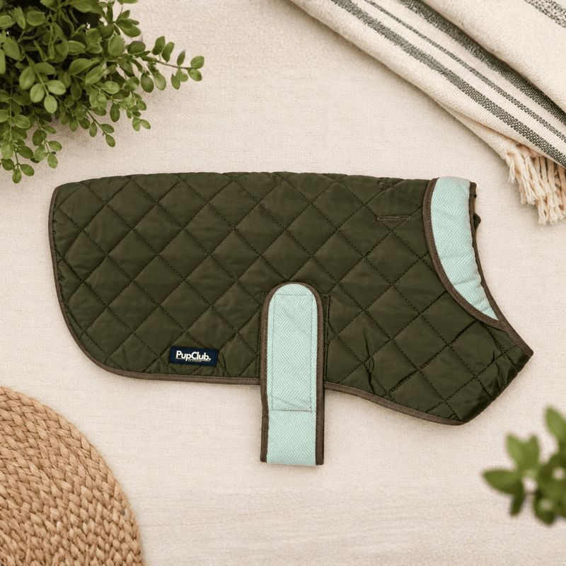Quilted Dog Coat - Khaki Tweed