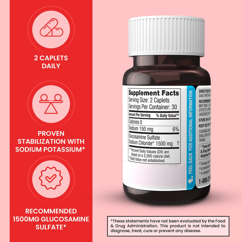 Dona Crystalline Glucosamine Sulfate 750 mg – Joint Health & Mobility Support, 60 Caplets (3-Pack)